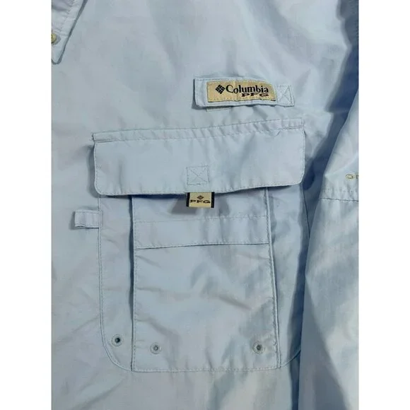 Columbia Mens 2X Omni-Shade Button-Up Long-Sleeve Fishing Shirt Light Blue - Picture 5 of 9